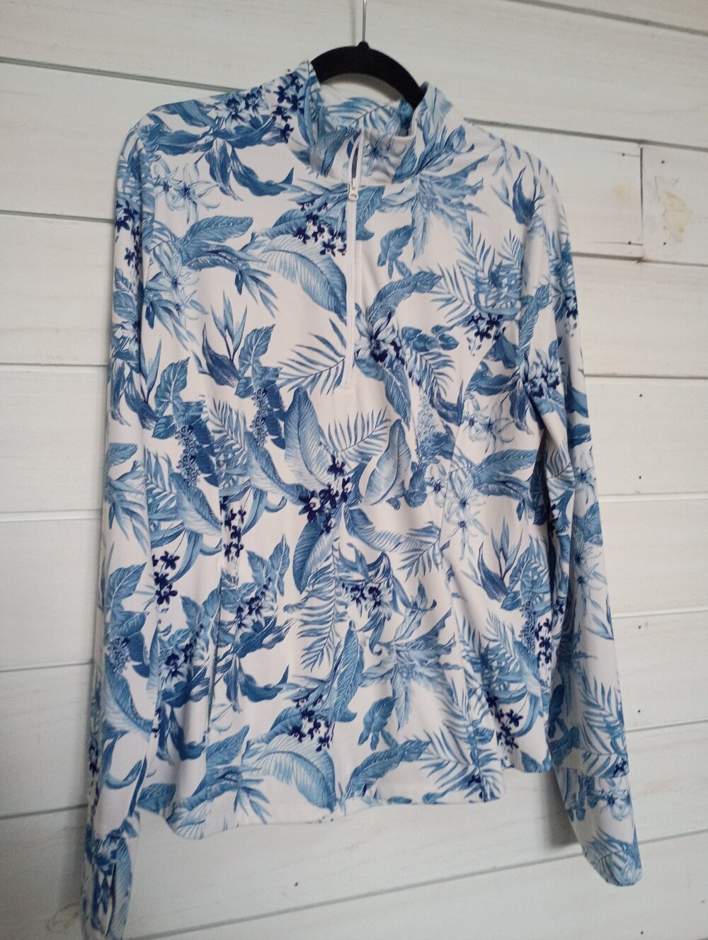 Tommy Bahama Golf Blue White Tropical Print 3/4 Jacket longsleeved floral - XL - Picture 3 of 8